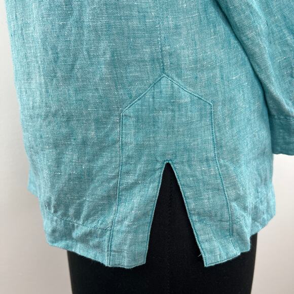 J Crew Baird McNutt Irish Linen Turquoise Blue Long Sleeves Popover Top Size 0 - Picture 6 of 12
